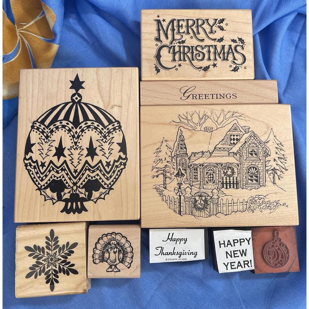 Vintage Wooden/other Stamps  For Scrapbooking/card Making Lot Of 10. Holiday